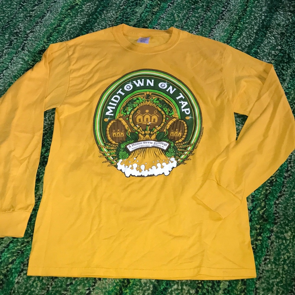 Jerzees Grand Rapids Midtown on Tap Yellow Long Sleeve Graphic Tee Mens M